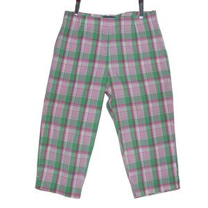 Mountain Lake Capri Pants Womens 12 pink green plaid side zip high rise preppy